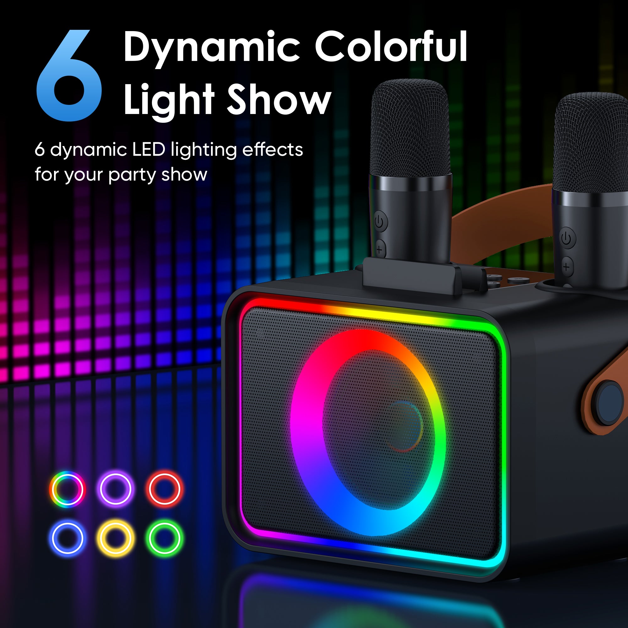 Karaoke Machine,Portable Bluetooth Speaker with 2 Wireless Microphone for Adults & Kids with LED Lights, Karaoke Microphone with PA System Supports USB/TF/AUX,Gift for Party (Black)