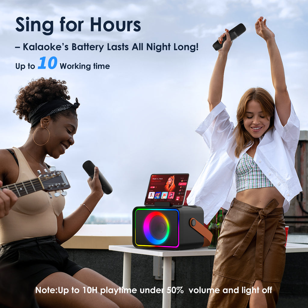 Karaoke Machine,Portable Bluetooth Speaker with 2 Wireless Microphone for Adults & Kids with LED Lights, Karaoke Microphone with PA System Supports USB/TF/AUX,Gift for Party (Black)